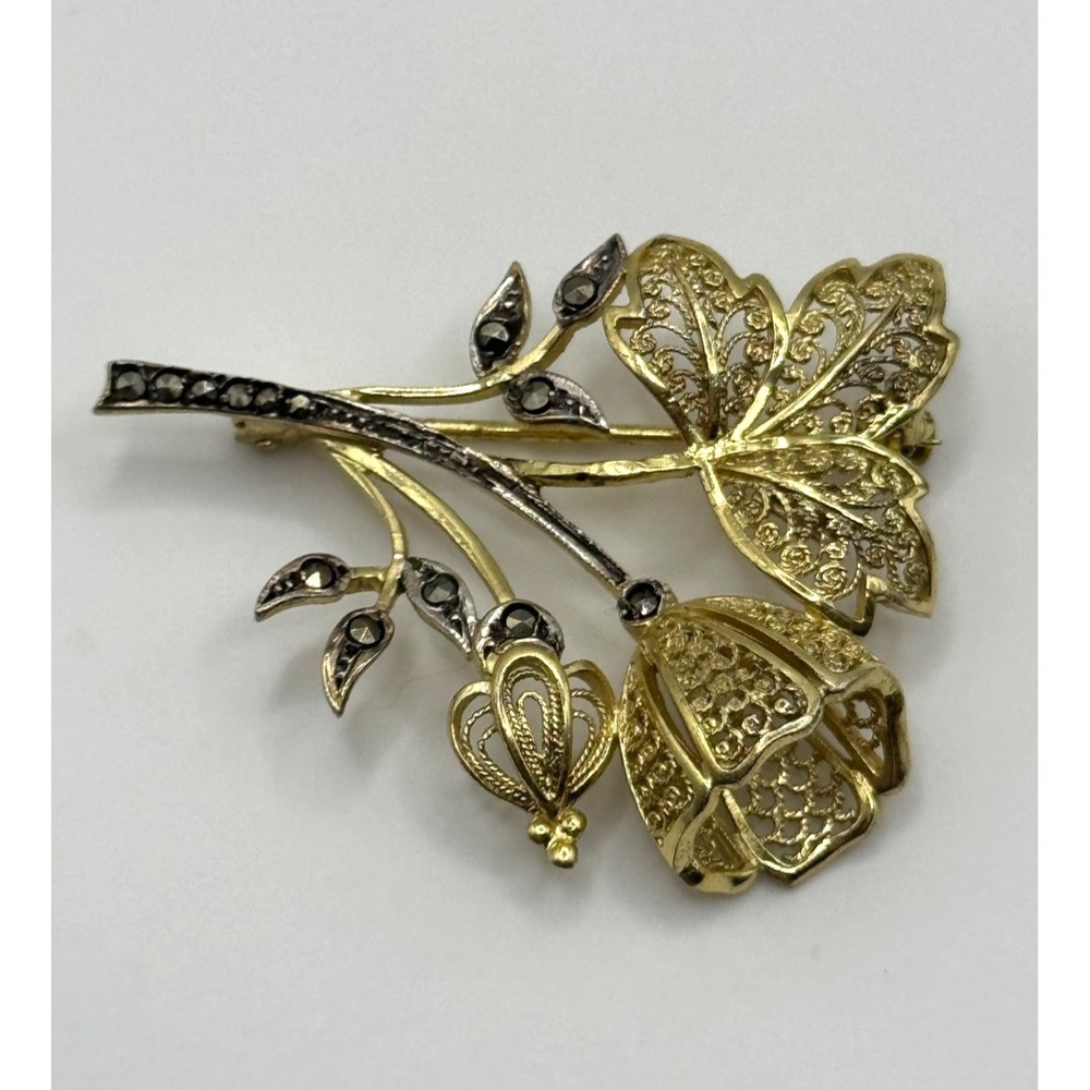 Vintage Willi Nonnenmann Sterling Silver Germany Filigree Flower Brooch Pin